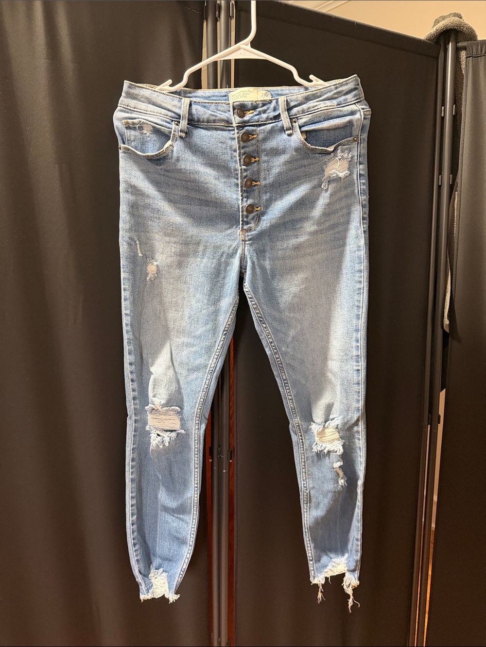 Abercrombie & Fitch Light Blue Distressed High-Rise Button-Fly Jeans